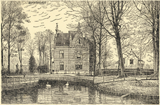 13240 Gezicht over de vijver in het park op de rechtergevel van de buitenplaats Donkervliet (Donkervlietse Binnenweg 8) ...